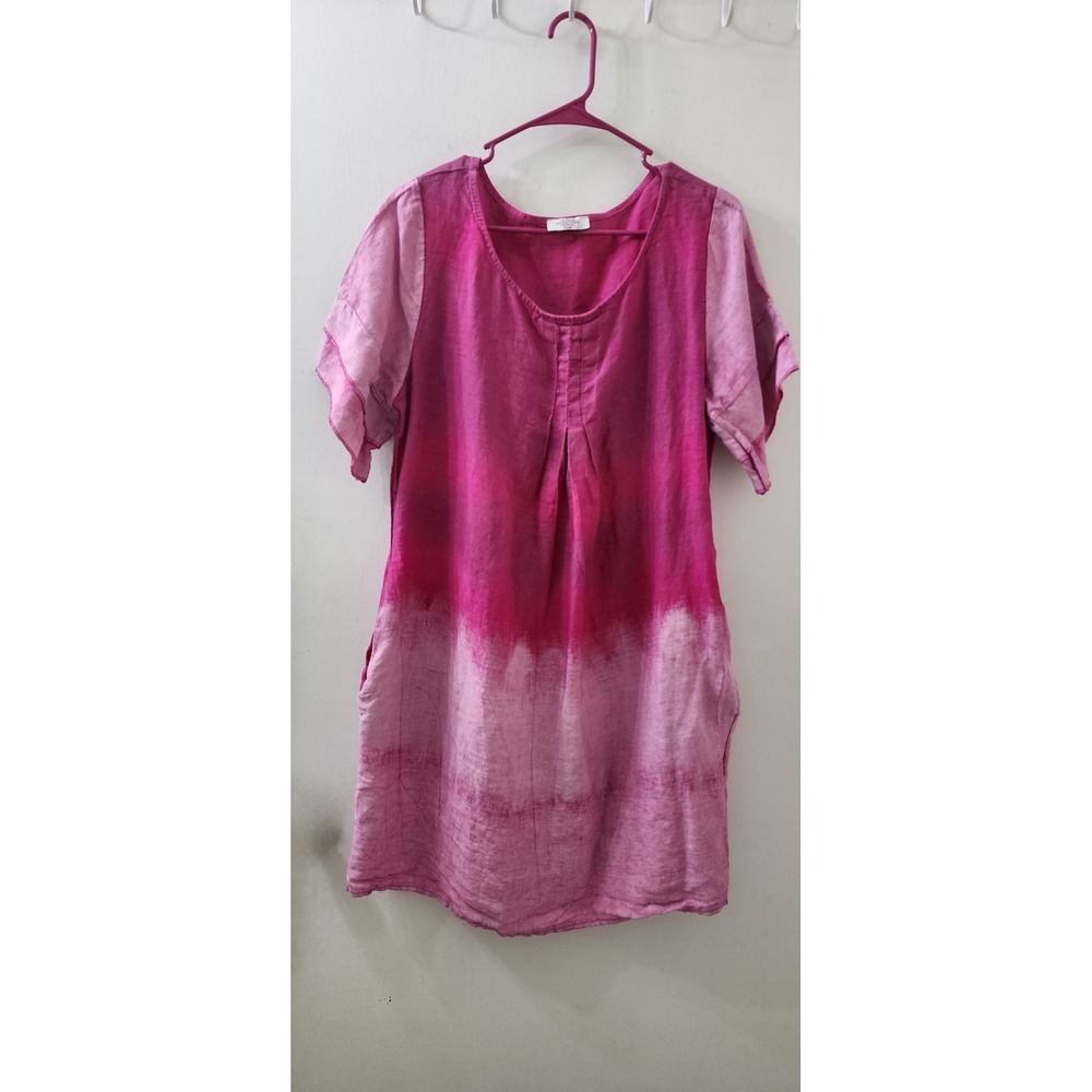 La Fille Du Couturier Paris Pink Ombre Linen Tunic Dress with Pockets Large